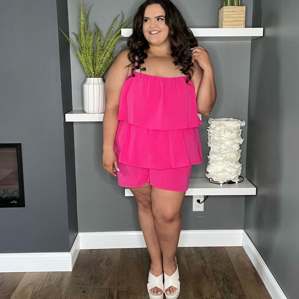 Chic Soul 3XL Hot Pink Ruffle Romper